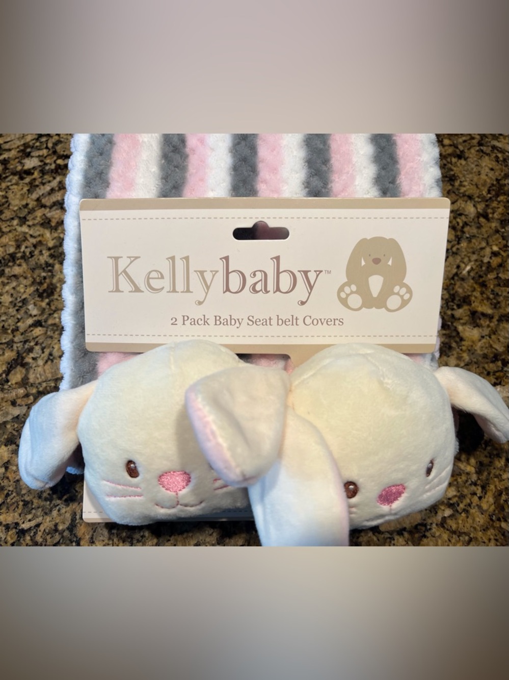 Kellybaby Plush Pink & Cream Baby Seat Belt Covers - 2 Pack